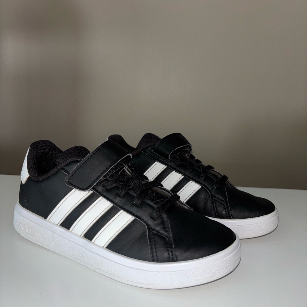 adidas Black & White Low-Top Sneakers with Hook-and-Loop Strap